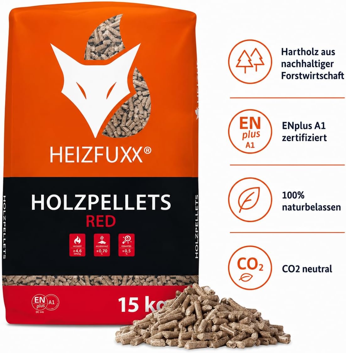HEIZFUXX RED ENplus A1 Holzpellets – 975 kg (65 Säcke) – Bild 6