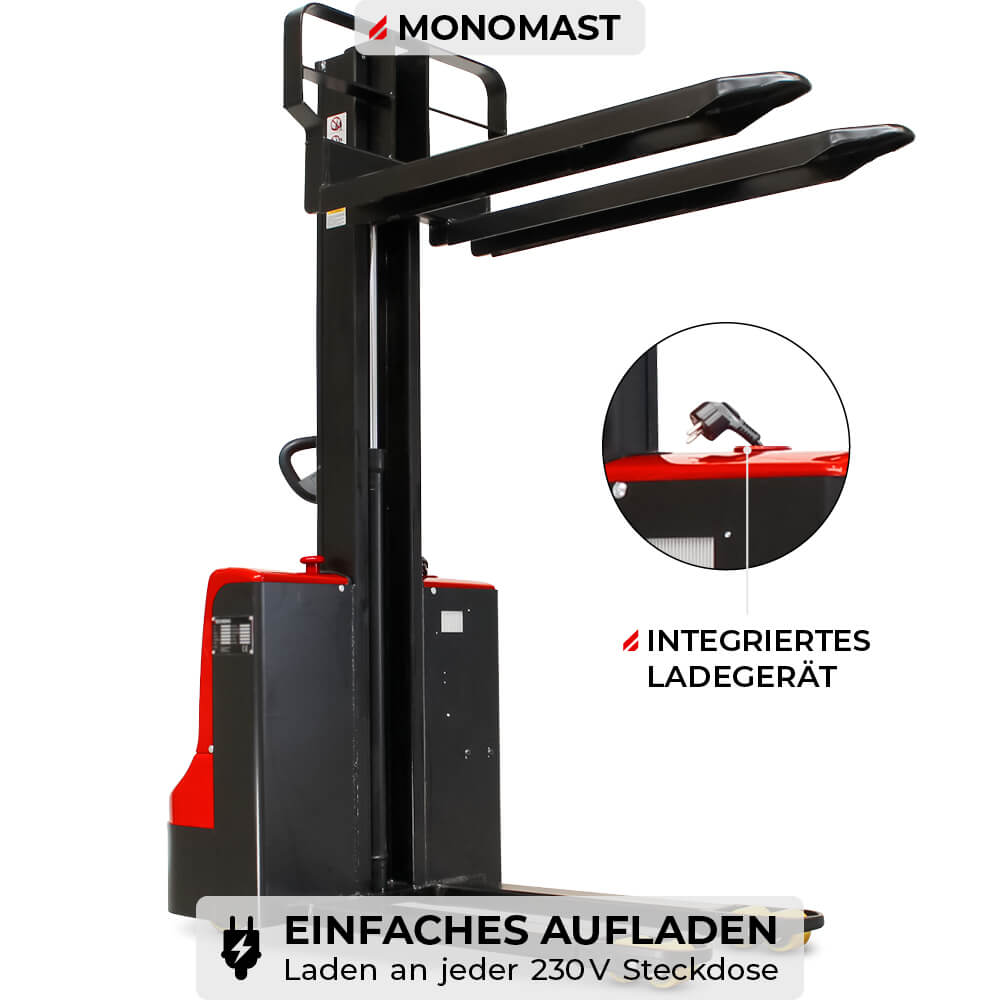 SCHORR Elektro-Hochhubwagen 1200 kg Monomast, Hub 1,6 m – Bild 4