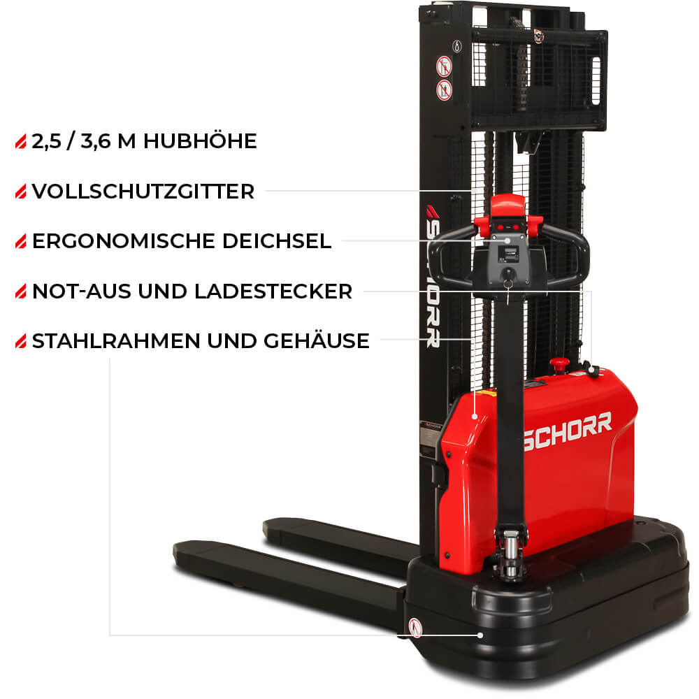SCHORR Elektro-Hochhubwagen PRO 1200 kg, Hub 2,5–3,6 m – Bild 4