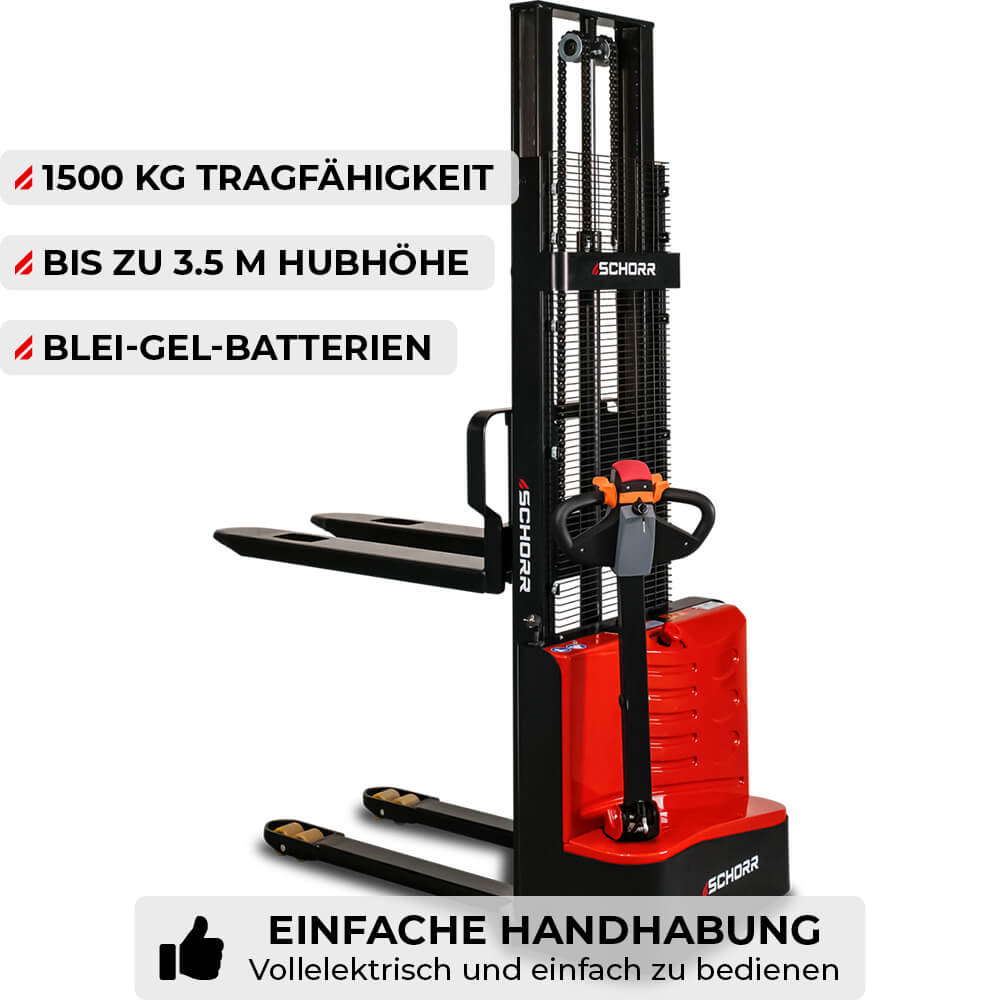 SCHORR Elektro-Hochhubwagen 1500 kg, Hub 2,5–3,5 m – Bild 3