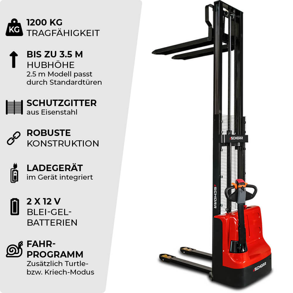 SCHORR Elektro-Hochhubwagen 1200 kg, Hubhöhe 2,5–3,5 m – Bild 2
