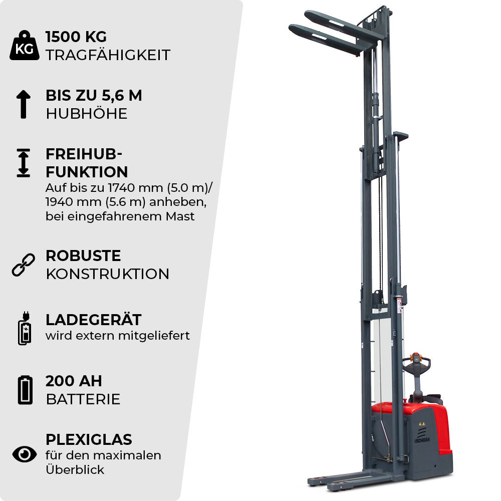 SCHORR Elektro-Hochhubwagen Ultra 1500 kg, Hub 5,0–5,6 m – Bild 4