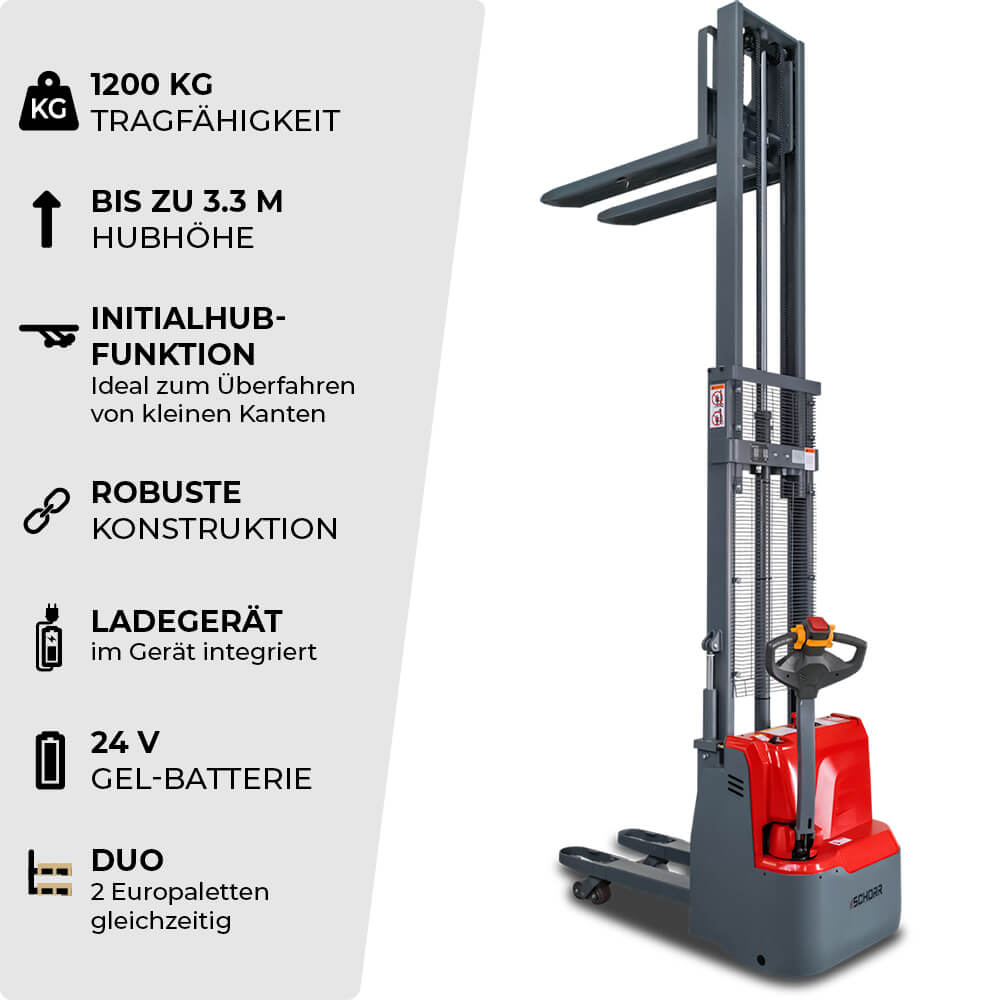 SCHORR Elektro-Hochhubwagen DUO 1200 kg, Hub 2,5–3,3 m – Bild 2